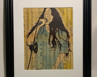 Collage de arte de pared enmarcado hecho a mano Partitura de Alanis Morissette