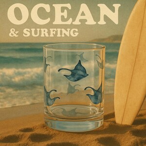 Ocean-Themed Glass Mug, Celestial Stingray Design, Perfect for Coffee Lovers, Unique Gift for Beach Lovers, Eco-Friendly Beverage Container,