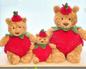 Handgemaakte aardbei-outfit kledingkostuum voor Bartholomew-beer | Geschikt voor beren van 6-16 inch