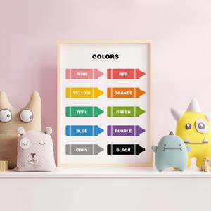 Póster educativo de colores, póster Montessori, aprende los colores, imprimible para niños, póster de colores, decoración para el aula del maestro, descarga digital