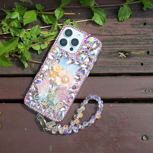 Pink Bling Butterfly Diamond Phone Case: iPhone 16/17 Pro Max, Galaxy