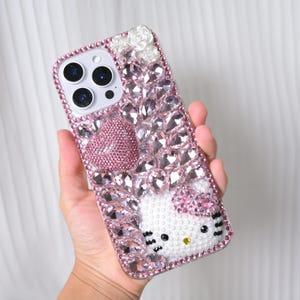 Handmade Pink Kitty Crystal Bling Diamond Design Phone Case: iPhone 16/17 Pro Max, Galaxy