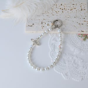 Personalized Phone Charm, Pearl Phone Strap with Iridescent Beads, Galaxy Aesthetic Wrist Charm, Gift for Her