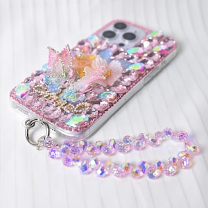 Pink Bling Butterfly Diamond Phone Case: iPhone 16/17 Pro Max, Galaxy