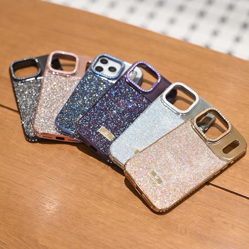 Blue Phone Case with Kickstand, Glitter Shockproof iPhone Case, Stand Holder Cover, Protective Case for iPhone 14,15,16,17,17pro,17promax image 2