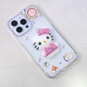 Handmade Crystal Kitty Phone Case: iPhone, Galaxy