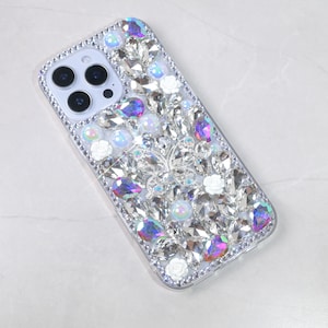 Handmade White Rhinestone Butterfly Phone Case: iPhone 16/17 Pro Max, Galaxy