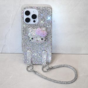 Handmade Rhinestone Kitty Phone Case: iPhone 16/17 Pro Max, Galaxy