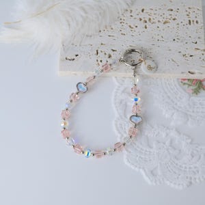 Personalized Phone Charm, Kawaii Phone Charm with Pink & White Sparkly Beads, Heart Accent – Cute Beaded Wrist Strap, Gift for Her
