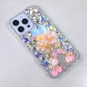 Handmade White Rhinestone Bling Phone Case: iPhone 16/17 Pro Max, Galaxy