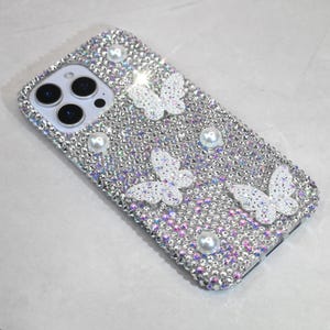 Handmade Rhinestone Butterfly Phone Case: iPhone 16/17 Pro Max, Galaxy
