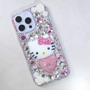 Handmade Bling Crystal Heart Kitty Phone Case: iPhone, Galaxy