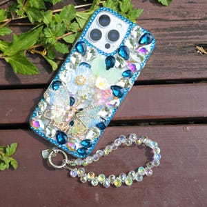 Blue Aurora Borealis Butterfly Crystal Phone Case: iPhone 16/17 Pro Max, Galaxy