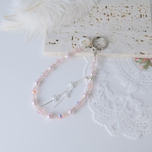 Personalized Phone Charm, Pink Crystal & Pearl Phone Strap, Iridescent Sparkly Beaded Phone Charm, Gift for Her