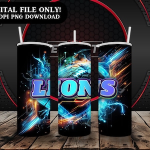 LIONS 20oz Skinny Tumbler Wrap PNG, Sport Mascot Tumbler Seamless Design, 20oz Sublimation Tumbler Digital Download Template, Seamless