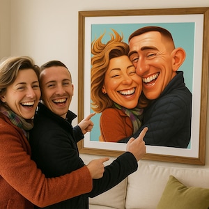 Portrait caricature de couple drôle personnalisé - Transformez votre photo en oeuvre d'art hilarante - Cadeau en téléchargement numérique pour les couples