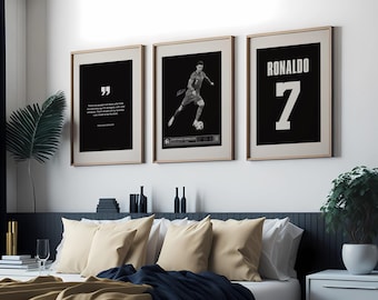 Voetballegende Cristiano Ronaldo posterbundel, voetbalkunstafdruk, voetbalkunstafdruk, zwart-wit kunstafdruk, voetbalposter