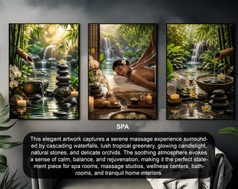 Luxury Spa Wall Art Printable | Massage Therapy Decor | Relaxing Waterfall Wellness Artwork | Spa Room Wall Print | Serenity Bathroom Decor
