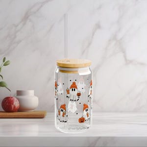 Halloween Ghost Glass Tumbler, Cute Ghost Cup, Fall Tumbler, Spooky Season Iced Coffee Glass, Gift For Halloween 16oz