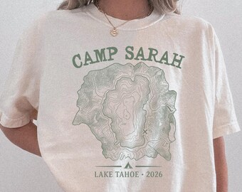 Bachelorette Weekend Camping Shirts, Topographic Lake Map Tee, Comfort Colors® Mountain Trail Map Shirt, Custom Camp Name Bach Tee