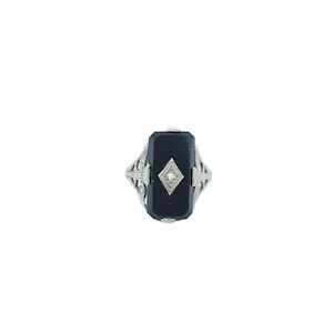 Onyx and Diamond Art Deco Ring in 14k White Gold Size4