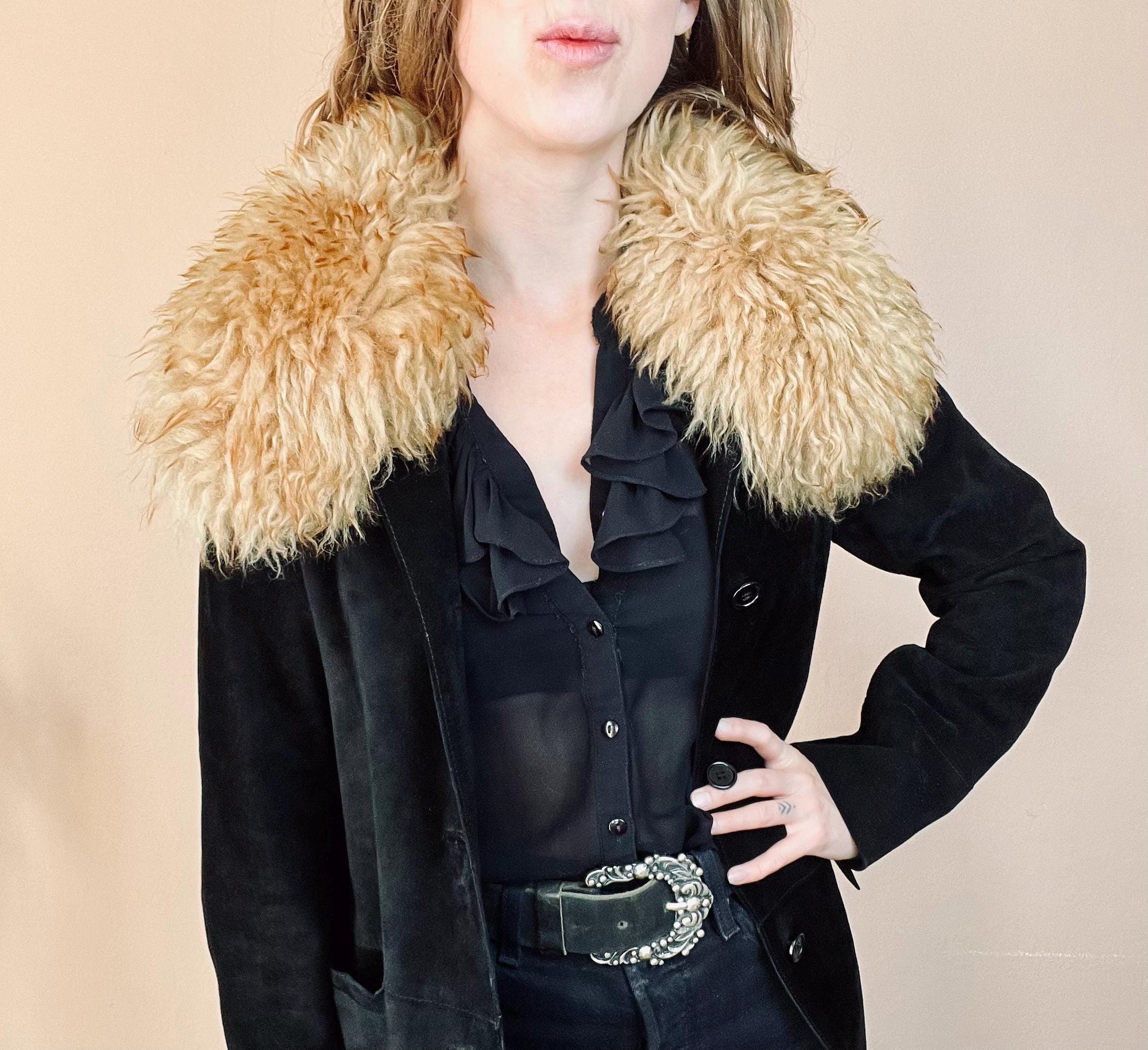Black fur suede jacket best sale