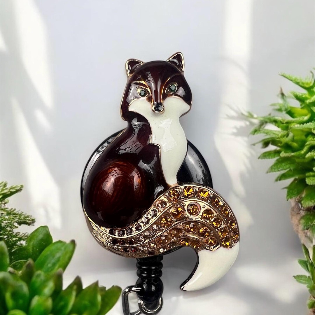 Beautiful Brown Fox Retractable Badge Reel With Rhinestones - Badge ID ...