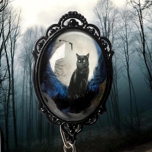 Black Cat Halloween Badge Reel: Gothic Retractable ID Holder