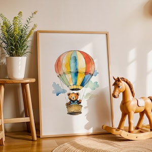 Hot Air Balloon Nursery Decor, Cute Teddy Bear Print, Bear Nursery Art Print, Cute Watercolor Art, Decor for Baby Nursery - Printable Decor
