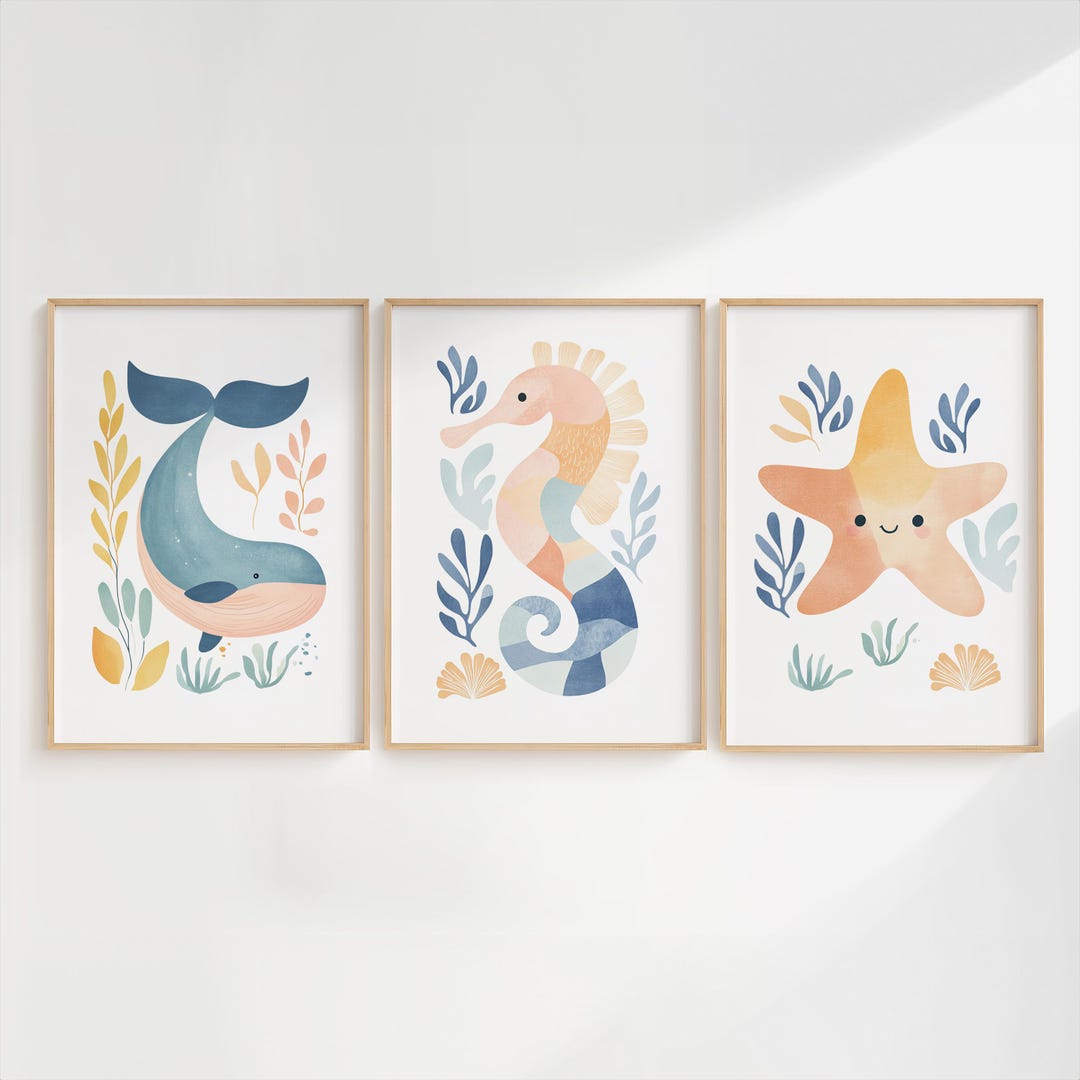 Sea Animal Nursery Prints Under the Sea Theme Watercolor Ocean Animals ...