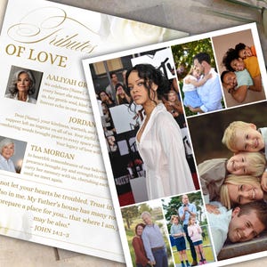 Pode incluir: Um cart&atilde;o de mem&oacute;ria com o texto "Tributos de Amor" e fotos de pessoas. O cart&atilde;o inclui texto sobre a celebra&ccedil;&atilde;o de uma vida e uma cita&ccedil;&atilde;o de Jo&atilde;o 14:1-3. Uma colagem de fotos de fam&iacute;lia tamb&eacute;m est&aacute; inclu&iacute;da.