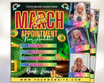 March Booking Flyer, St.Patricks Day Flyer, March Flyer, March Books, March Madness Flyer, Book Now Flyer, MUA Lashes Nails Hair March Flyer