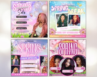 Folleto de reservas de abril, folleto de reservas de primavera, folleto de Pascua, abril de cabello, libros de primavera abiertos, abril de reserva ahora, folleto de abril de pestañas, uñas, pelucas trenzadas