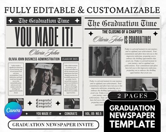 Canva Graduation Party Invite Gazeta Szablon, Duży Edytowalny Gazeta Szablon Ukończenia Szkoły | Gazeta Ukończenia Szkoły Do Sesji Zdjęciowej