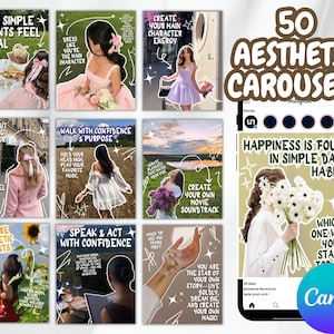 Aesthetic Carousel Templates Instagram for Digital Product Seller PLR | TicToc Carousel Editable Viral Canva Template