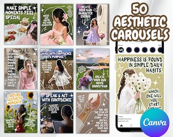 Ästhetische Karussellvorlagen Instagram für Verkäufer digitaler Produkte PLR | TicToc Karussell Bearbeitbare Viral Canva Vorlage
