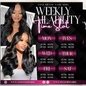 Weekly Time Slots Flyer, Canva Schedule Template, Client Appointment Booking Availability Flyer, Editable Digital Beauty Business Design