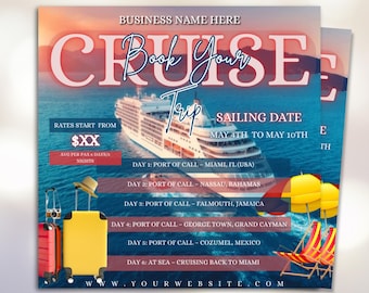 Cruise trip Flyer, Cruise Vacation Business Trip Template Boat Yacht Invitation Editable Canva Invite Party Invitation birthday Social Media