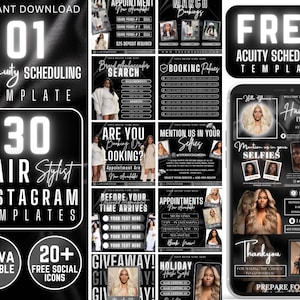 30 Social Media Bundle Hair Boutique IG Post, Luxury Hair IG Flyers, Hairstylist Branding Kit, Hair Business Instagram Content, Template