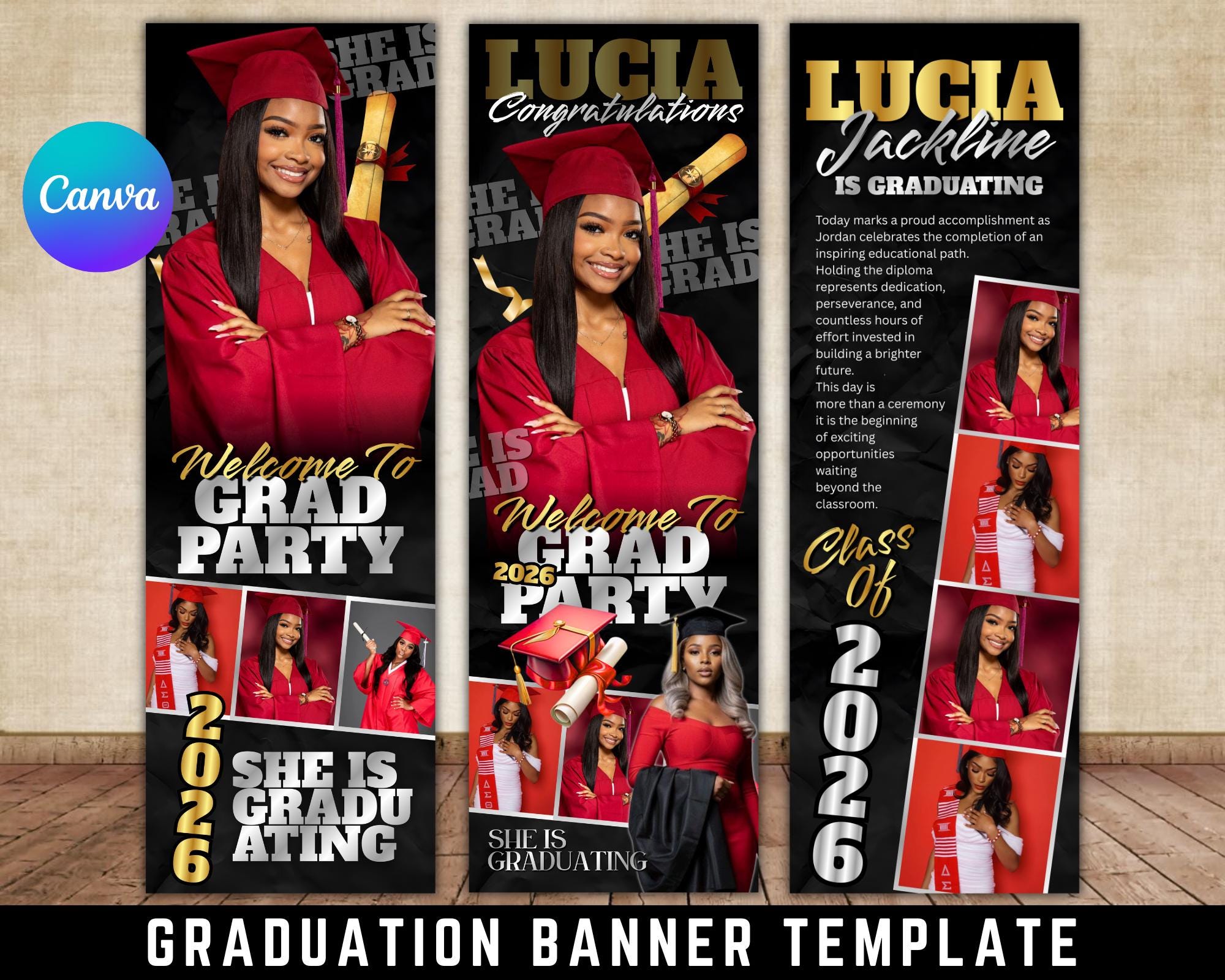 03 Graduation Banner Canva Editable Template, Class of 2026 Celebration ...