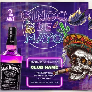 Folheto de clube animado/movível editável Modelo Canva Cinco de Mayo Cinco de drinko