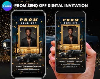 Black Gold Prom Send Off Digital Invitation, Boys Editable Flyer Template, King Prom Party Invite, Men DIY Graduation Celebration Animated