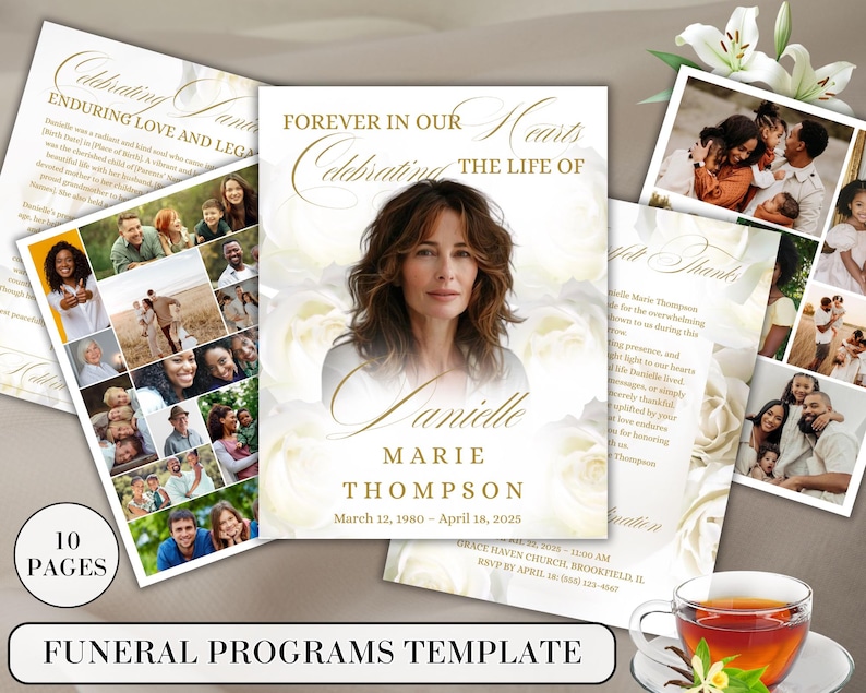 Editable Funeral Program Template Printable | Celebration of Life Obituary Pamphlet | Memorial Service Foldable Brochure PDF