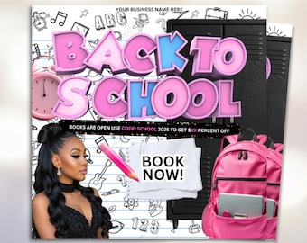 August Booking Flyer, Back to School Flyer, Editable August Flyer, Back to School Nail Hair Braids Lash Wig Mua, Booking Flyer