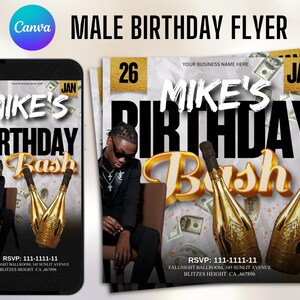 Birthday Flyer, Birthday Party Flyer, Men's Birthday Flyer, Male Birthday flyer, Birthday Boy, Bday Party Evite, Birthday Event, Invitation