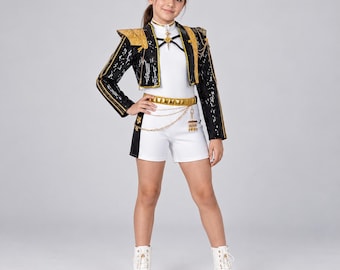 Prinzessinnenkostüm für Mädchen in Schwarz und Gold – K-Pop-inspiriertes Outfit in Weiß und Gold – Halloween-Cosplay