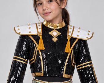 Girls Golden Warrior Princess Costume - Black Gold KPop Inspired Outfit For Girl - Halloween Cosplay