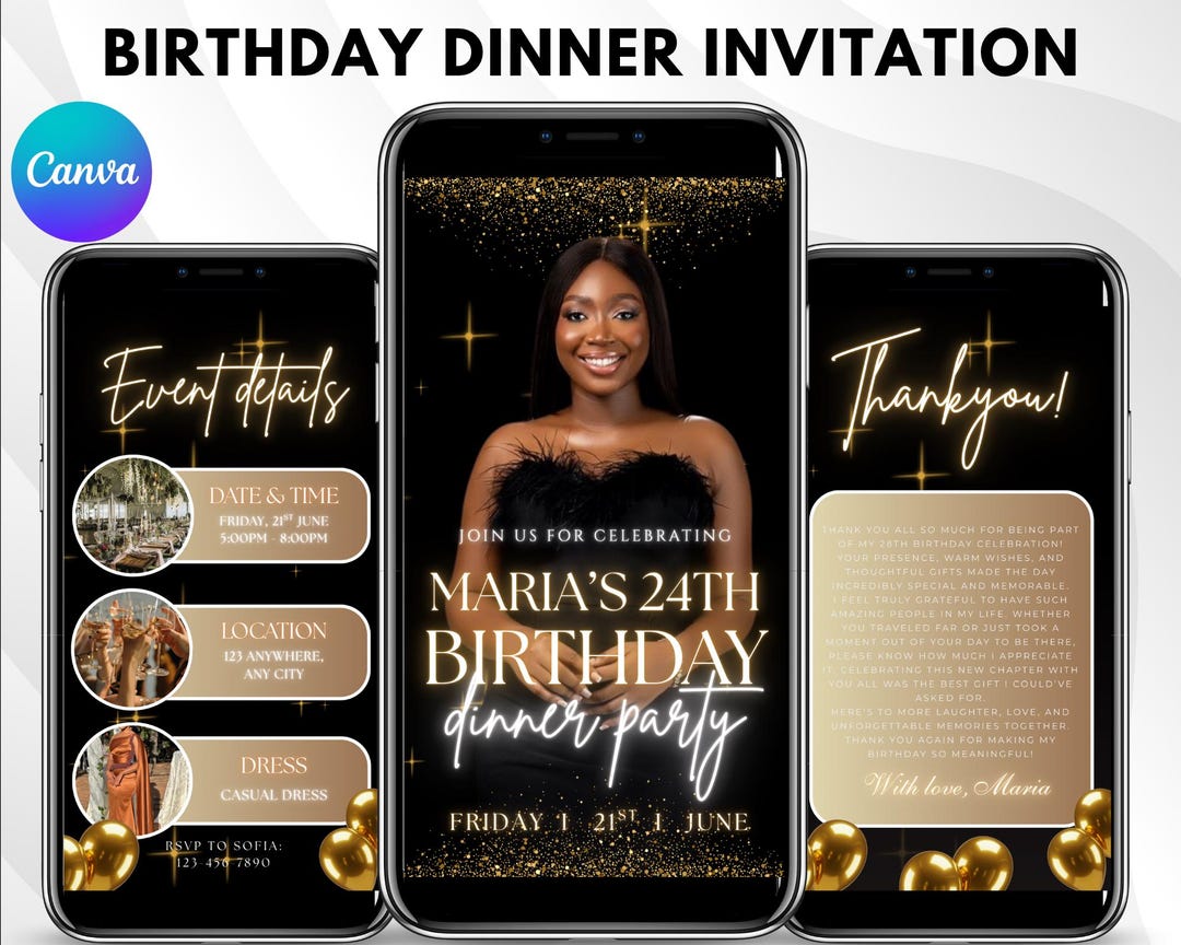 Luxury Black and Gold Birthday Party Invitation Video Template ...