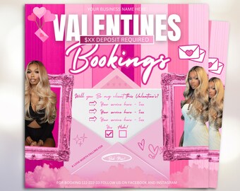 Valentine's Booking Flyer – Pink Salon Template, Instagram Post (Digital Download)