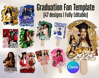 Graduation Fans Bundle, Fat Head Cut Out Sign, Graduation 2026 Big Heads on a Stick, Class of 2026 Graduation Paddle, Party Favors